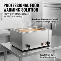 Bain-marie électrique rectangulaire en acier inoxydable avec thermostat de précision pour présentoirs de buffet
