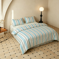 Housse de couette minimaliste à rayures bleu clair, 100% coton, style côtier, décoration de chambre à coucher, ensemble de literie