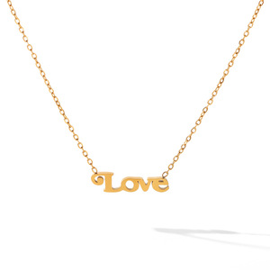 Collier en acier inoxydable plaqué or avec pendentif délicat en forme de mot LOVE, chaîne à maillons, couleur durable, pour couple, rendez-vous galants ou ornements de fête - Product Image 6