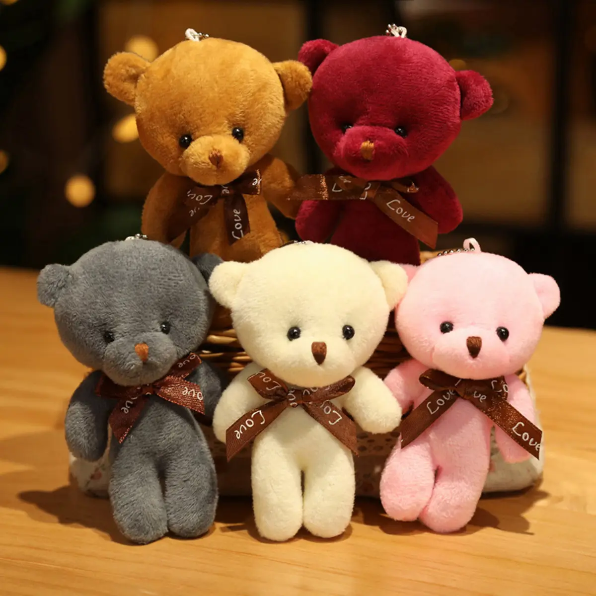 12 cm High Quality Mini Teddy Bear Dolls Plush Small Bears with Bows Promotion Gifts