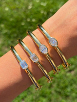 Bracelets joncs articulés ovales en acier inoxydable 316L plaqué or PVD, étanches, avec zircone cubique, pour femmes, cadeau de mode avec pierre de naissance, bijoux personnalisés
