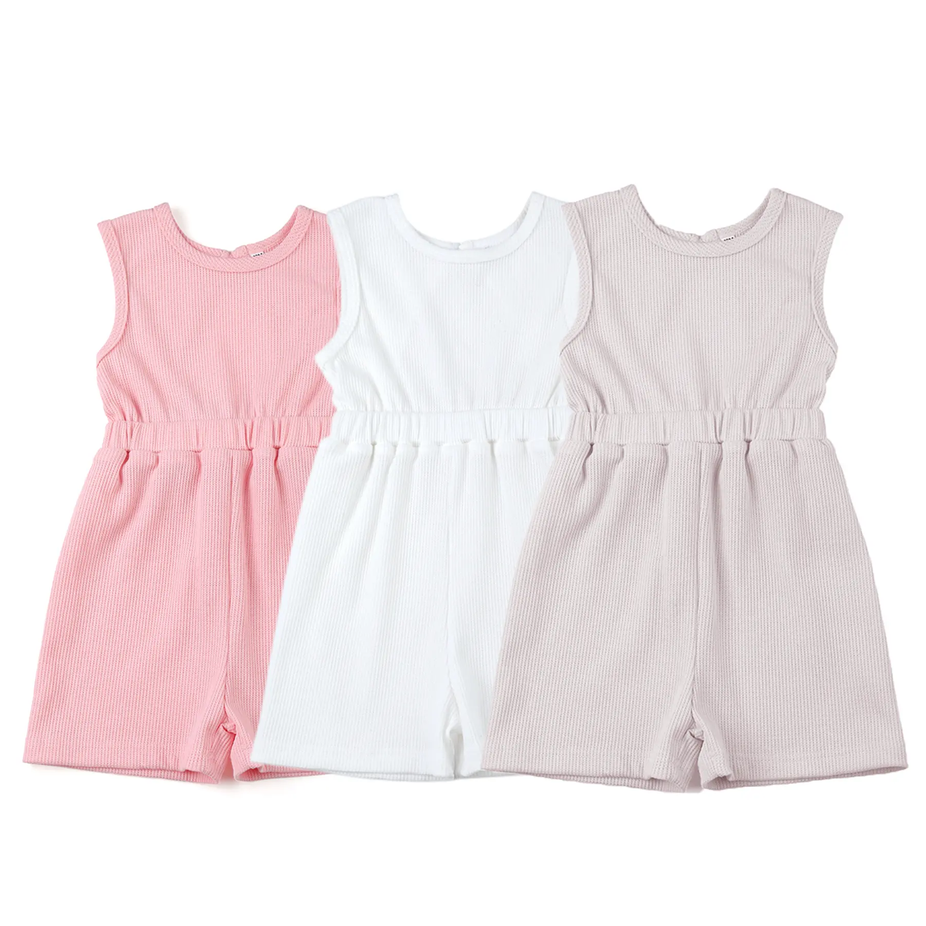 summer girl Jumpsuit outwear soft Natural sleeveless romper solid cotton ribbed Babies Play suit
