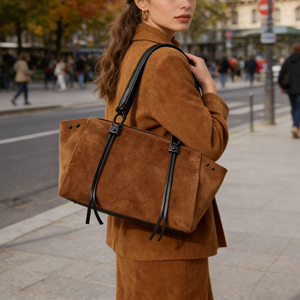 Women's Vintage Trendy Suede Tote Handbag Daily Use Solid Color PU Purse with Polyester Lining <strong>Slouchy</strong> Hobo <strong>Shoulder</strong> <strong>Bag</strong> - Product Image 1