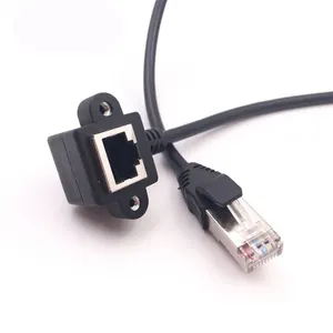 60cm זווית RJ45 זכר לנקבה 90 תואר בורג נעילת פנל הר הארכת Cat5e 100Mbps 8P8C Cat5 Ethernet lan כבל