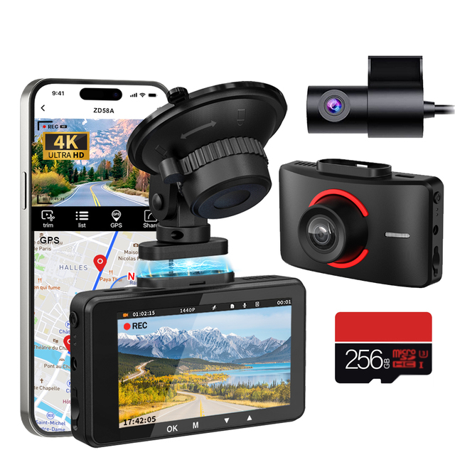 4K Dual Dash Cam For Cars Front and Rear Built-in WiFi 170 Angle Driving Recorder Night Vision G-sensor Car Black Box ZD58A+256G