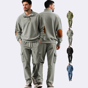 Ensemble sweat-shirt et pantalon de travail en velours côtelé pour homme, col montant, survêtement pour l'automne/hiver - Product Image 3