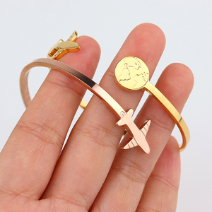 Moda minimalista joyería de acero inoxidable declaración <span class=keywords><strong>banda</strong></span> avión mapa signo brazalete viaje soñadores pulsera - Product Image 2