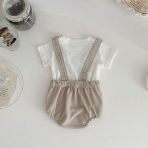 Venta al por mayor personalizado verano nuevo bebé conjunto <span class=keywords><strong>0</strong></span>-18 <span class=keywords><strong>meses</strong></span> Color sólido camiseta + Arco Iris mono <span class=keywords><strong>de</strong></span> una pieza bolsa pedo chaqueta - Product Image 6