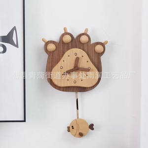Fish And Bear's Paw Cartoon Wall <b>Clock</b> Solid Wood Irregular Shape <b>Battery</b> Powered Living Room Decor - Product Image 3