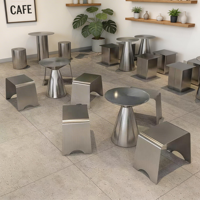 Ensemble table et chaises rondes en acier inoxydable, style minimaliste moderne, pour café, salon, chambre et mobilier de bar commercial