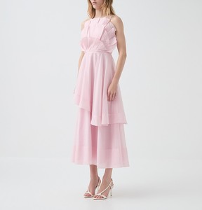 Robe midi vintage sexy à col halter avec volants, imprimé floral, ourlet asymétrique - Coupe ample, doublure en polyester - Product Image 1