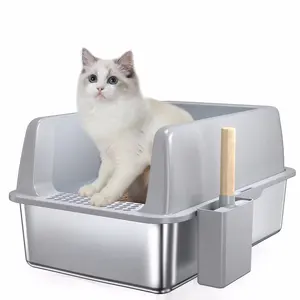 Очень большой ящик для кошачьего туалета из нержавеющей стали с высокой крышкой, не липкий, легко Очищаемый, против утечки мочи для больших кошек