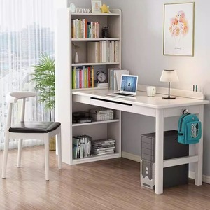 Solid Wood <b>Computer</b> Desk With Bookshelf 125x65x160cm Study Desk <b>For</b> Home Office Bedroom Student Use - Product Image 2