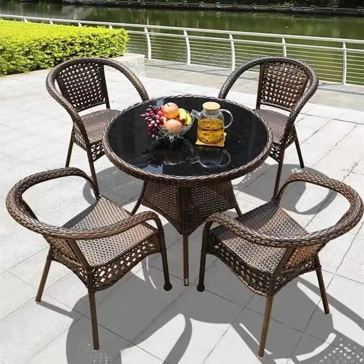 Moderne Comfortabele Leisure Tuinmeubilair Set Hoge Rug Patio Rotan Rieten Eetkamer Tuin Stoel