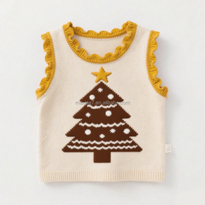 <span class=keywords><strong>Chaleco</strong></span> de punto con patrón bonito personalizado con ribete de volantes, pieza de capas de moda para niñas, suéter sin mangas de Jacquard de diseñador diario - Product Image 5