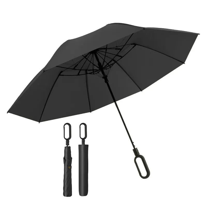 New Product Auto Open Customized 2 Folding Umbrella with Loop Lock Buckle Handle