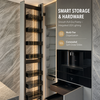 Meubles de cuisine de luxe sur mesure, personnalisation complète, îlot ouvert, rangement intelligent, directement de l'usine