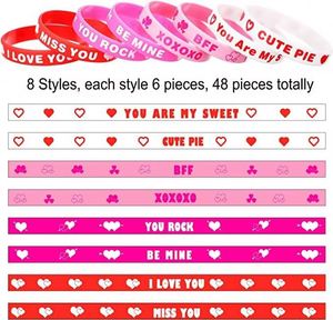 Valentine's Day Pink Silicone Love <b>Bracelet</b> Wristband Fashion Alphabet Letter Print for <b>Couples</b> Promotional Wristbands - Product Image 2
