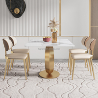 Meubles de salle à manger de luxe Table à manger en marbre Table longue 6 places Table et chaise de salle à manger avec cadre en acier inoxydable doré