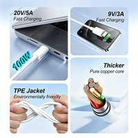 Kabel Pengisian Cepat 60W 3A Tipe-C ke Tipe-C TPE Male to Male, Kabel Sinkronisasi Data untuk Ponsel, Power Bank, Laptop