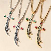 Collier en acier inoxydable avec pendentif épée Zulfiqar incurvée incrustée de zirconium et remplie d'huile, bijou religieux musulman de la secte Ali Shiye