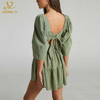 Fabricants de mode de luxe vêtements personnalisés été de haute qualité coton élégant encolure droite femmes décontracté robes courtes