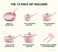 Ensemble de casseroles en céramique saines et antiadhésives, ensemble de 12 pièces, casseroles et poêles, passe au lave-vaisselle, poignée confortable.
