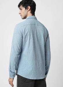 Camisa informal ajustada de algodón 100% para hombre, diseño propio, patrón de rayas teñidas lisas, cierre de un solo pecho, tallas 6XL, transpirable ODM - Product Image 2