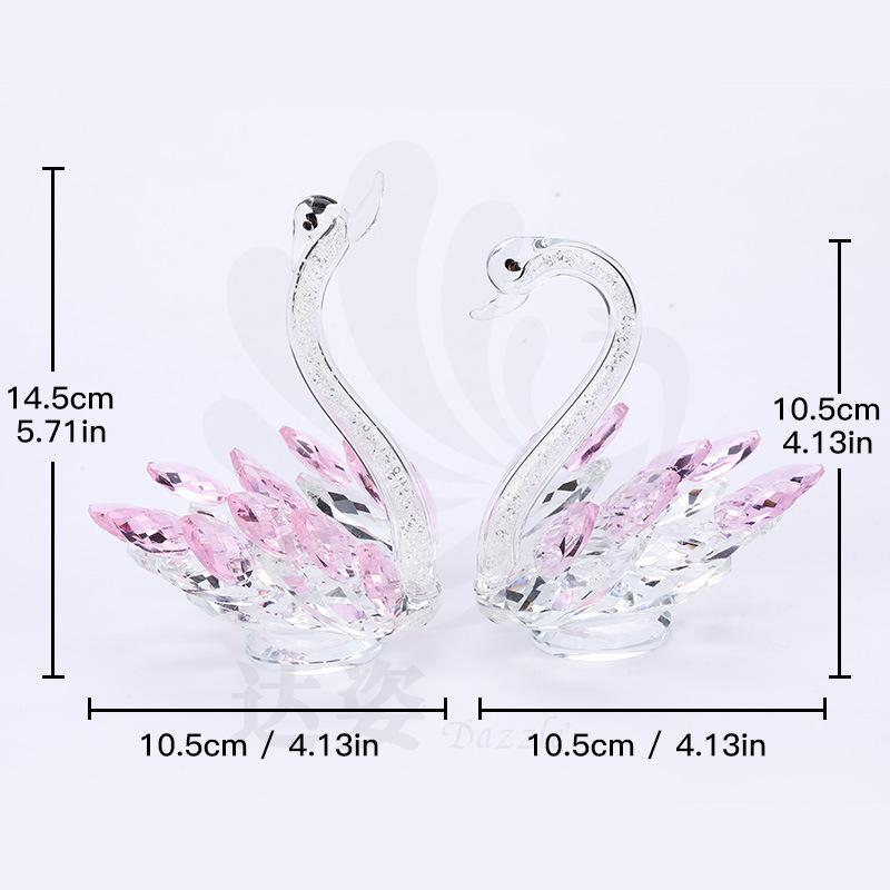 Small Rainbow Swan with Rhinestone-Encrusted Goose Head, Full Pink