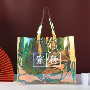 Borsa Tote in PVC TPU Olografico Colorato, Borsa da Shopping Trasparente Iridescente con Logo Personalizzato per Donne - Product Image 4