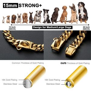 Heavy Duty 14Mm Roestvrij Staal Honden Halsband Veiligheid Sterk Zilverachtig Goud Hondenhalsband Luxe Cubaanse Schakel Hond Kettingkraag Ketting - Product Image 5