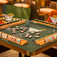 Alas Mahjong Amerika Motif Kotak-kotak Ungu Modern 33 Inci Premium Neoprena Halus Tahan Air 3mm Tepi Dijahit Maison Mahj