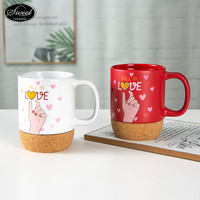 Valentijnsdag cadeau 2025 gepersonaliseerd logo 300ml 400ml paar mokken luxe groothandel handvat kurken bodem koffie keramiek mok
