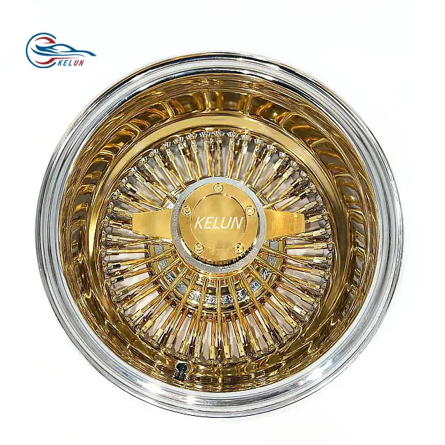 2023 All Gold 5 Holes Retro Car 13" 14" Luxury Spoke Wire Wheel