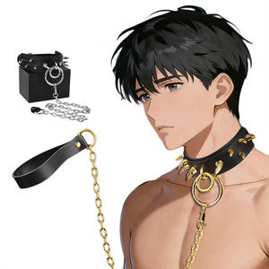 Griffes de chasseur BDSM collier de posture d'esclave en cuir végétalien avec poignée en aluminium à pointes et laisse Couple collier en cuir d'entraînement BDSM - Product Image 1