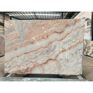 หินอ่อนลายยูงจามรีสีแดงขาวแบบเอ็กโซติก ขายดี ขัดเงาสำหรับตกแต่งภายในห้องนั่งเล่น ห้องรับประทานอาหาร ห้องครัว ห้องน้ำ - Product Image 6