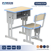 Tables et chaises réglables pour salle de classe du collège, ensemble bureau et chaise d'élève en mélamine, bureau et chaise d'école en bois massif