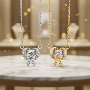 Collier pendentif nœud XL283 en argent 925 plaqué or avec cristaux et strass sertis griffe, chaîne maille forçat, unisexe, pour usage quotidien - Product Image 2