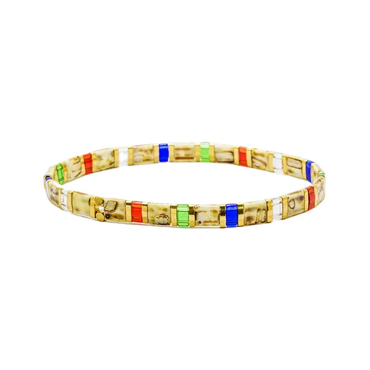 Pulsera elástica con cuentas Miyuki Tila para mujer, brazalete hecho a mano, Color madera, estilo bohemio, gran oferta