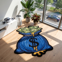 Tapis de sol imprimé antidérapant en forme de sac de billets, motif anime et dollars, pour chambre, salle de jeux, bureau - Vente en gros