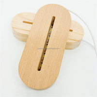 Lampe de chevet LED 3D en acrylique et bois avec support en bois et interrupteur alimenté par USB