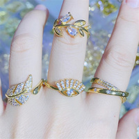 Mode Cristal Feuille Anneaux Bijoux De Mariage Réglable Antique Bague Pour Les Femmes