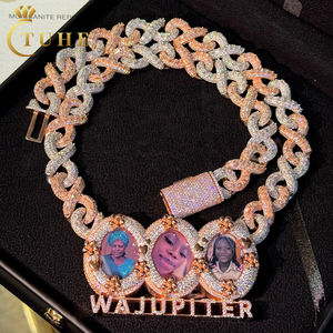 Cadena con colgante de letras con foto personalizada de fábrica, collar con colgante de joyería de lujo con diamantes de moissanita VVS de Plata de Ley 925 para regalo - Product Image 1