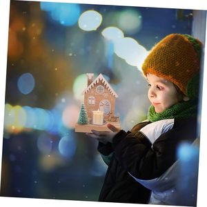 Wooden Cute House Shape <b>Ornaments</b> With <b>Tree</b> and Snowman Christmas Candlestick - Product Image 3