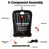 Sac de douche solaire portable carré 20L en PVC avec tuyau et robinet pour utilisation aux toilettes
