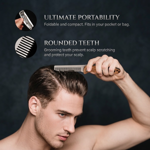 Nuovo Pettine Pieghevole Multifunzionale per <span class=keywords><strong>Capelli</strong></span> <span class=keywords><strong>e</strong></span> <span class=keywords><strong>Barba</strong></span> con Manico in Legno <span class=keywords><strong>e</strong></span> Pettine Tascabile in Acciaio Inossidabile - Product Image 3