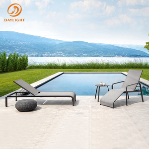 Modern Cushionless <strong>Outdoor</strong> <strong>Chaise</strong> <strong>Lounge</strong>, Quick-Dry Mesh Patio Sunbed with Adjustable Backrest and Matching <strong>Pouf</strong> - Product Image 1