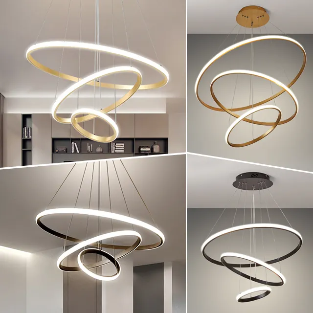Circle Ring Acrylic Luxury Gold Simple Living Room Hotel LED Chandeliers Ceiling Pendant Lights