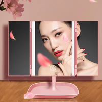 Miroir de maquillage LED rectangulaire portable à trois volets 10X miroir cosmétique domestique pliable avec lumière LED
