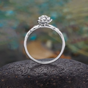 Anillo de Boda con Rosas Florales para Mujer, Oro Blanco con Circonita, Anillo de Regalo de Aniversario - Product Image 4